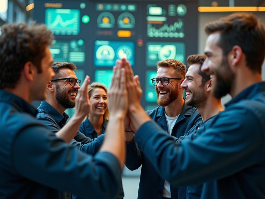 team cheering on success