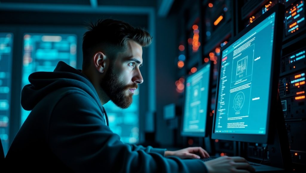 cyber security man monitoring potential breach